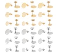 UNICRAFTALE 36 Pcs 2 Color 3 Size Stainless Steel Stud Earring Flat Round Textured Stud Earring Post with Hole with Earring Backs for DIY Earrings Jewellery Making