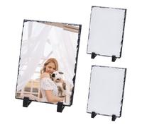UNICRAFTALE 3Pack Rectangle Sublimation Blank Slate Rock Stone Photo Frame Personalized Picture Frame Customized Photo Decoration with Plastic Display for Valentine's Day Wedding Gifts