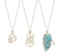 UNICRAFTALE 3Pcs 3 Sizes Real 18K Gold Plated Crystal Cage Necklaces Crystal Stone Holder Necklaces Adjustable Macrame Pouch Braided Necklace with Enamel Moon Charm Metal Empty Stone Holder for Making