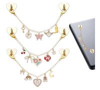 UNICRAFTALE 3Pcs 3 Style Cute E-Reader Charm Chains 8.19Inch with Enamel Sweet Heart Butterfly Bow Pendants Golden Alloy E-Reader Charm Chain for Reader Gift Cute Decoration
