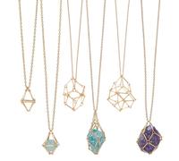 UNICRAFTALE 3Pcs 3 Styles Golden Moon Star Adjustable Crystal Necklace Stainless Steel Macrame Pouch Necklace with Extender Chain Empty Stone Holder Nets Necklaces Pendant for Necklaces Making