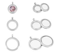 UNICRAFTALE 3Pcs 3 Styles Stainless Steel Flat Round Floating Locket Pendants Photo Frame Charms Metal Pendants Living Memory Photo Pendant with Glass Cabochons for DIY Memorial Necklace Jewelry