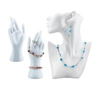 UNICRAFTALE 3Pcs Jewelry Mannequin Display Set White Resin Side Body Model Bust Shaped Jewelry Necklace Display Stands With Plastic Mannequin Hand Bracelet Necklace Ring Display