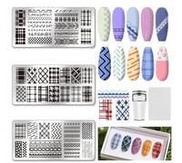 UNICRAFTALE 3Pcs Nail Stamp Plates Set Lattice Texture Nail Stamping Plate Texture Image Nailing Stencils Plaid Argyle Pattern Nails Art Stamping Template with Stamp and Spacer for Women Design Tools