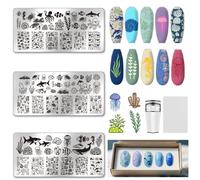 UNICRAFTALE 3Pcs Summer Nail Stamp Plates Set Ocean Series Nail Stamping Plate Turtles Shark Medusa Image Nail Stencils Conch Nail Art Stamping Template with Nail Scraper for Women Nail Design Tools