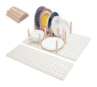 UNICRAFTALE 3Set Wood Pegboard Drawer Organizer Adjustable Wood Tableware Organizer Storage Shelf Wooden Peg Board with 24 Pegs for Dishes Plate Pot Container Cookware Utensil Kitchen 43.5x14.7x1cm
