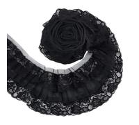 UNICRAFTALE 4.37 Yards 3-Layer Pleated Organza Lace Edge Trim 4 Inch Wide Gathered Ruffle Chiffon Ribbon Black Pleated Edging Trimmings Fabric for Cloth Sewing Embroidered Applique
