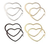 UNICRAFTALE 4 Pairs 4 Colors Heart Hoop Earring Love Shape Flat Earrings Big Geometric Hoop Earrings Multicolor Titanium Steel Earrings Valentine's Day Gifts for Women