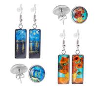 UNICRAFTALE 4 Pairs 4 Styles Van Gogh Dangle Earrings Set Inspired Glass Ear Studs Abstract Art Studing Ear Rectangle Flat Round Glass Pattern Earrings for Women, 47.5mm Long, Glass, No Gemstone