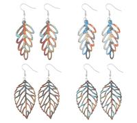 UNICRAFTALE 4 Pairs 4 Styles Wooden Leaf Dangle Earrings Boho Hollow Leaf Hook Earrings Vintage Fall Leaf Earrings Bohemian Colorful Nature Leaf Drop Earrings Jewelry Gifts for Women