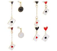 UNICRAFTALE 4 Pairs Playing Card Dangle Earrings 304 Stainless Steel Long Pokers Red Hearts and Black Spades A Ace Playing Cards Dangle Drop Stud Earrings for Gambling Casino Halloween Jewelry Gift