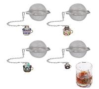UNICRAFTALE 4 Sets 304 Stainless Steel Loose Leaf Tea Ball Mesh Tea Strainer with Alloy Enamel Pendants Round Tea Strainer Set with Cat Cup Pendant for Brew Tea, Spices & Seasoning