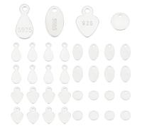 UNICRAFTALE 4 Styles 32Pcs 925 Sterling Silver Charms Flat Round Oval Heart Blanks Charms Stamping Tags Blank Pendants With Polishing Cloth Mini Discs Pendants for Bracelet Necklace Jewelry Making