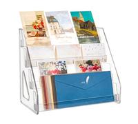 UNICRAFTALE 4 Tier Acrylic Bookmark Display Stand Perfume Stand Organiser Cosmetics Storage Rack Stamp Postcard Mail Cards Holder for Home Office Retail Store Shop 6.89x12x10.59 Inch