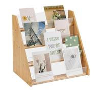 UNICRAFTALE 4-Tier Greeting Card Display Stands Bamboo Acrylic Display Case Postcard Rack Portable Sticker Display Stand Counter Retail Display Rack for Bookmark Counter Tabletop