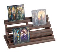 UNICRAFTALE 4-Tier Wooden Board Game Card Holder Dark Brown Cards Display Riser 14x29x11.4cm Solid Wood Card Playing Holder Stand for Bridge Canasta Strategy Games Tabletop Organizer