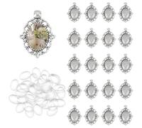 UNICRAFTALE 40 Sets Oval Blank Bezel Pendant Trays Base Antique Sliver Cabochon Setting Trays Pendant Bridal Wedding Bouquet Graduation Photo Charm with Glass Cabochons for DIY Crafts Jewelry Making