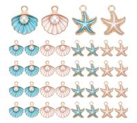 UNICRAFTALE 40Pcs 4Styles Enamel Conch Shell Charms 15.5mm Metal Seashell Pendants Sea Animal Charms Ocean Starfish Charm for DIY Summer Necklace Bracelet Earring Jewelry Making