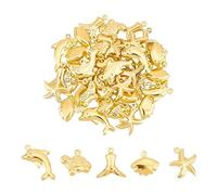 UNICRAFTALE 40Pcs 5 Style Marine Life Charms Stainless Steel Sea Animal Charm Sets Golden 0cean Starfish Shell Dolphin Charm Summer Beach Metal Pendants for Hawaii Jewelry Making