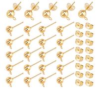 UNICRAFTALE 40pcs 6mm 304 Stainless Steel Stud Earring Findings Golden Ball Stud Earrings Metal Ball Earring Components Hypoallergenic Ball Earring Posts for DIY Earring Making Pin 0.8mm