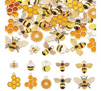 UNICRAFTALE 40Pcs Enamel Bee Honeycomb Charms for DIY Jewelry Making