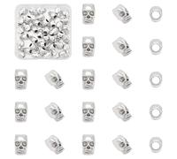 UNICRAFTALE 40Pcs Skull Beads Skeleton Head Charms Tibetan Style Beads Large Hole Loose Spacer Charm Beads Antique Silver European Beads for DIY Halloween Crafts Bracelet Hole 4mm