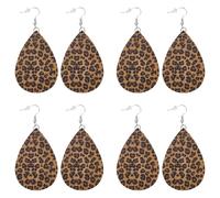UNICRAFTALE 4Pairs Leopard Print Earrings Faux Leather Earrings Lightweight Teardrop Earring Exaggerate Cheetah Print Dangle Earring Sandy Brown Animal Print Ear for Women Gift