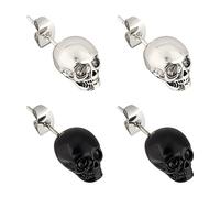 UNICRAFTALE 4Pcs 2 Colors Skull Stud Earrings Punk Metal Ear Stud Halloween Skeleton Earrings Satanic Head Earrings Gothic Punk Jewelry Bone Earrings Tiny Fashion Earrings for Men Women