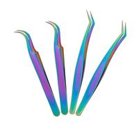 UNICRAFTALE 4Pcs 2 Styles Stainless Steel Curved Pointed Craft Tweezer Rainbow Eyelash Tweezers Clips Sticker Picking Tool Tweezer for DIY Craft Precision Tweezers Jewelry Making