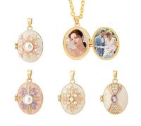 UNICRAFTALE 4Pcs 4 Styles Golden Locket Pendants Oval Photo Frame Embellished with Pearls and Crystal Rhinestone Hold Picture Personalized Picture Pendant for Jewelry Making DIY Crafting