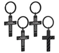 UNICRAFTALE 4pcs Black Cross Keychains Stainless Steel Bible Verse Pendant Encouragement Gift Cross Keychain for Men First Communion Baptism Confirmation Religious Gifts Ring 28mm
