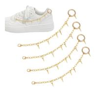 UNICRAFTALE 4Pcs Golden Shoe Chains Punk Boots Chain Rivet Cone Spike Charms Chains Punk Rivet Ring Decoration Sandals Boot Strap Chain for Women DIY Sneakers Casual Shoes Decoration