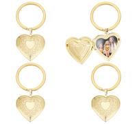 UNICRAFTALE 4Pcs Heart Locket Keychain For Women Men Personalized Golden Memory Locket Key Chain with Photo Custom Pictures Photo Keychain for Lovers Couples Wedding Gift Mother's Day 30mm