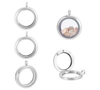 UNICRAFTALE 4Pcs Memory Locket Charm Metal Glass Floating Charm Crystal Photo Frame Locket Pendants Platinum Flat Round DIY Picture Photo Charms for Jewelry Necklace Making