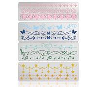UNICRAFTALE 4Pcs Metal Stencils for Craft Wood Burning Dreamy Border Stencil Stainless Steel Reusable Butterfly Template Music Note Wood Carving Template Cake Decorative Stencils for DIY Scrapbooking