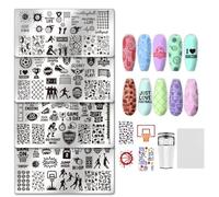 UNICRAFTALE 4Pcs Nail Stamps Plates Set Sport Stamping Plate Floral Leaf Plant Theme Stamp Templates Image Nails Stencils Nail Art Plates with Stamp and Spacer for Women Print Manicure Salon Design