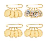 UNICRAFTALE 4Pcs Oval Wedding Bouquet Photo Charms 38mm Golden Metal Picture Pendant 65mm Long Memorial Brooch Pin Each Holds 4 Pictures for Bridal Flowers Wedding Party