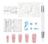 UNICRAFTALE 4Pcs Silicone Nail Art Molds Ocean Theme Nails Art Molds with Point Pen Summer Beach Nails Charm Design Seashell Starfish Manicure Templates for DIY Manicure Accessories 4.7x5.7cm