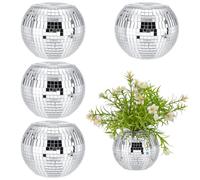 UNICRAFTALE 4Pcs Silver Glass Mirrored Disco Ball Vase 102x82mm | Disco Ball Planter,Candle Holder,Table Centerpieces,for Bedroom,Dining Table,Wedding Party,Birthday Decor