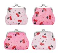 UNICRAFTALE 4pcs Small Coin Pouchs Pink Cherry Strawberry Sparkling Change Wallet with Kiss Lock Closure Reversible Cute Mini Coin Purse for Women Keep Change Keys Lipstick About 8.6x9.7cm