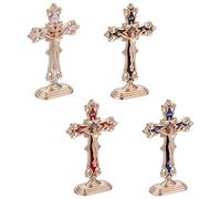 UNICRAFTALE 4pcs Standing Enamel Crucifix Cross Statue for Home Decor