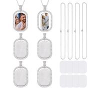 UNICRAFTALE 4Pcs Sublimation Rhinestone Trays Pendant Set Necklaces Rectangle Sublimation Rhinestones Pendants 45cm Metal Blank Rhinestone Bezel Trays Charms Necklaces for DIY Jewellery Making