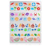 UNICRAFTALE 4Pcs Summer Theme Metal Stencil for Painting Cartoon Beach Stencil Drawing Template Stainless Steel Reusable Summer Beach Templates for DIY Scrapbooking Airbrush Painting Art 18x5.7cm