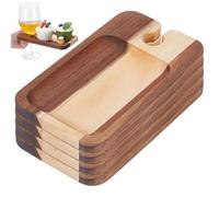 UNICRAFTALE 4Pcs Wine Appetizer Plates Natural Woods Cocktail Plate with Glass Holder Camel Cheese Board with Wines Holders 21x12x1.5cm for Family Gatherings Picnic Parties