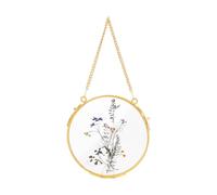 UNICRAFTALE 5.1 Inches Hanging Glass Floating Photo Frame Pressed Flowers Frames Round Wall Hanging Brass Frame for Dried Flowers Pictures Photos Double Glass Herbarium Gold