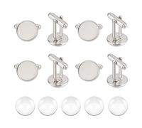 UNICRAFTALE 5 Pairs 12mm 304 Stainless Steel Cuff Button Cabochon Cufflink for Men Flat Round Cuff Button Tray Bezel Cufflink Blanks with Transparent Glass Cabochons Cufflink for Apparel Accessories