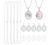 UNICRAFTALE 5 Sets DIY Oval Blank Dome Necklace Making Kit Stainless Steel Cable Chain Necklaces Blank Pendant Cabochons Setting Blanks Bezel Pendant Trays for Necklace Jewelry Making