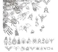 UNICRAFTALE 50pcs Halloween Charms Bulk Tibetan Alloy Skeleton Pumpkin Ghost Pendants Mixed Shapes Antique Silver Charms for Halloween Scary Jewelry Making Accessories