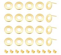 UNICRAFTALE 50pcs Real 18K Gold Earring Post Stainless Steel Stud Earring Findings with Ear Nut 10.3mm Donut Round Earring with Loop Metal Earring for DIY Earring Jewelry Making