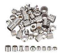 UNICRAFTALE 54pc 9 Style Hair Beads - Large Hole, Stainless Steel Column & Groove Spacer Beads for DIY Bracelet, Necklace & Jewelry Making